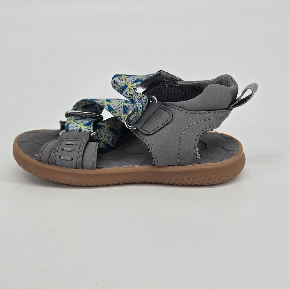 Livie And Luca Ziggy Gray Geometric Straps Toddler Sandals Comfort Size 6 EUC